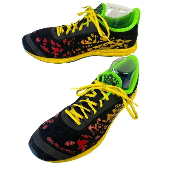 Asics Men's T307N GEL NoosaFAST Running Racing Shoe Black Green Yellow Red S 11 - Picture 3 of 10